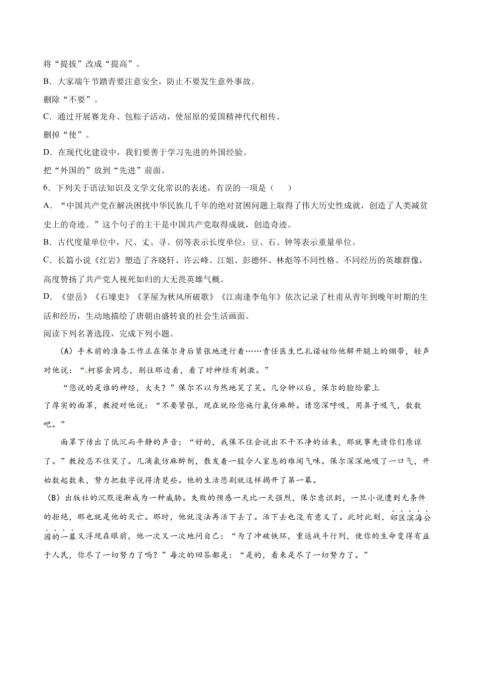 卷8-九年级语文下册综合检测必刷卷（全国通用）（原卷版）.docx_第2页