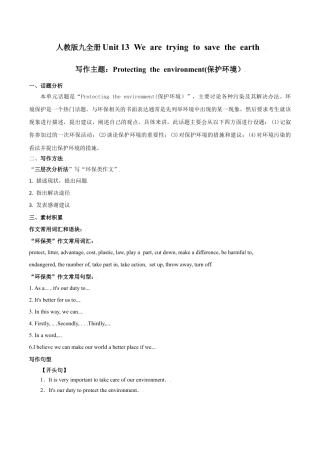 人教新目标九年级英语专题13 九全Unit13写作主题：保护环境（人教版）.docx