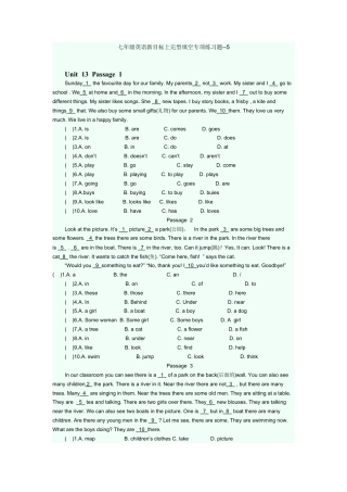 人教新目标七年级上学-完型填空专项练习题 5.doc