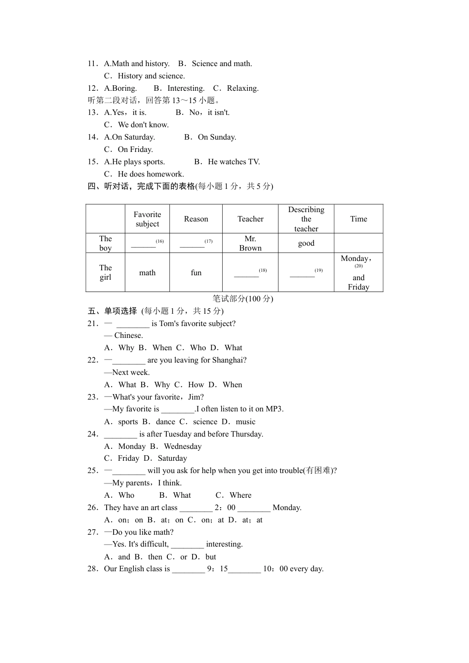 人教新目标英语七年级上册-Unit 9标准检测卷.doc_第2页