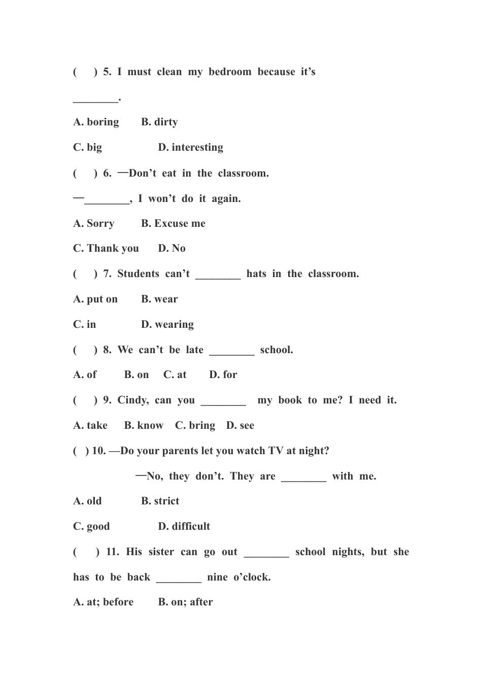新人教版七年级英语下册Unit 4   Don’t eat in class.   同步测试题.doc_第3页