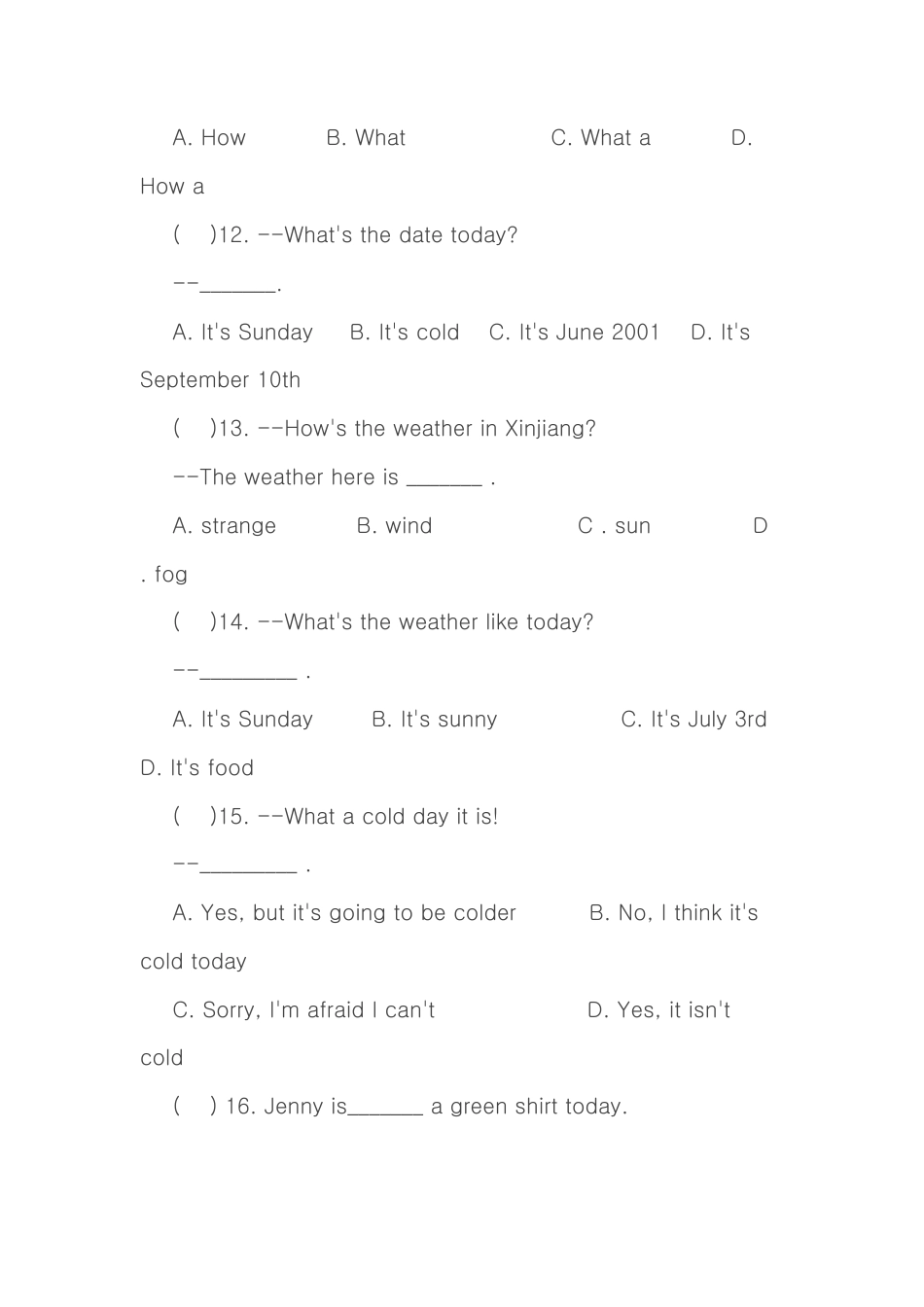 新人教版七年级英语下册Unit7It's raining!同步测试.doc_第3页