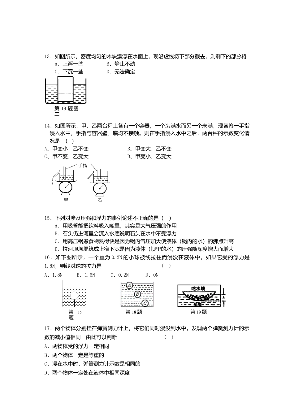 人教版八年级物理下册 第10章 浮力 单元测试题2.docx_第3页