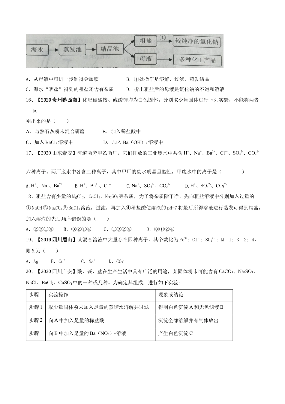 第十一单元 盐 化肥单元测试卷（A卷基础篇）（原卷版）-九年级化学下册同步单元AB卷（人教版）.docx_第3页
