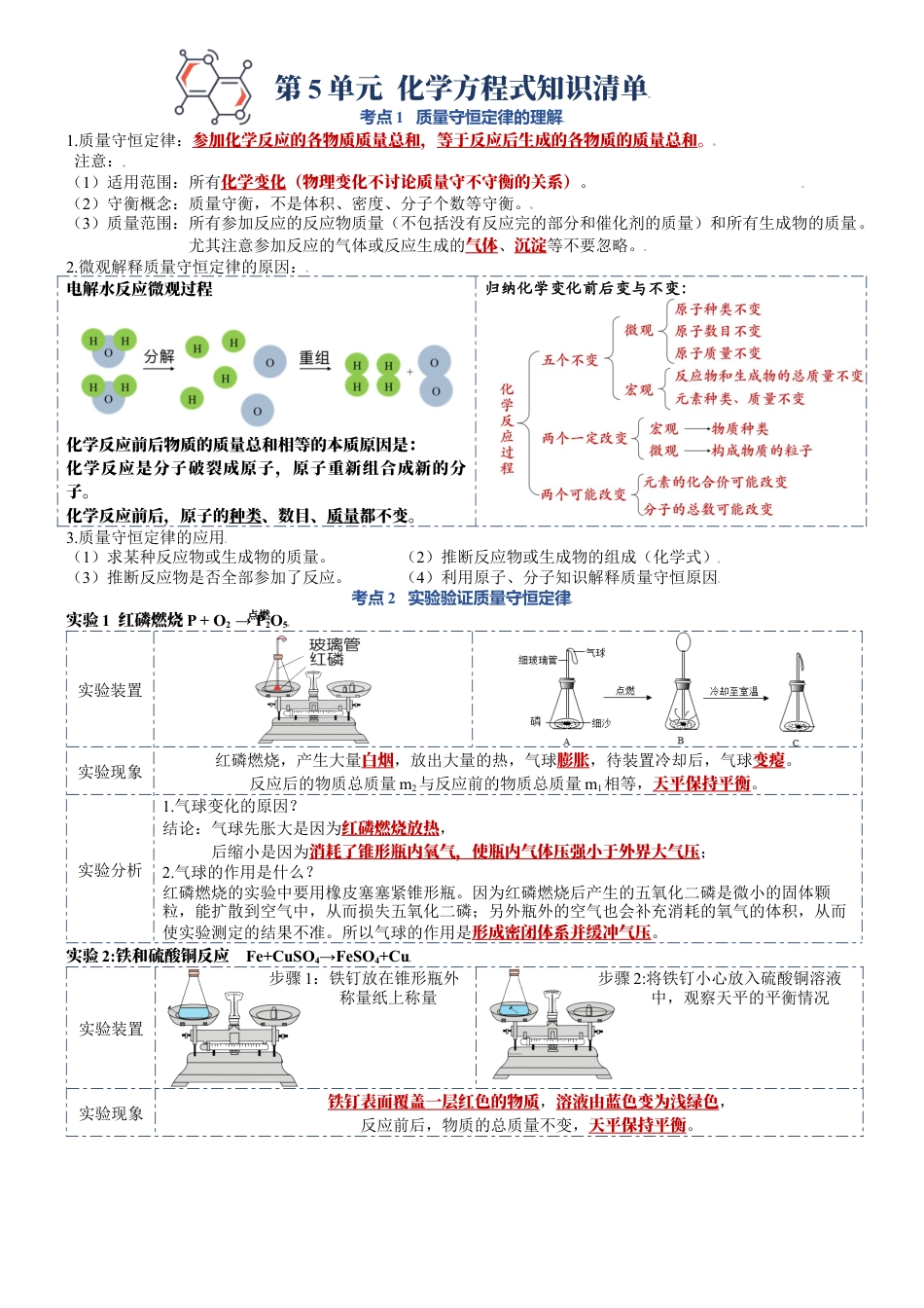 第五单元  质量守恒定律-九年级化学上册单元复习知识清单.docx_第1页