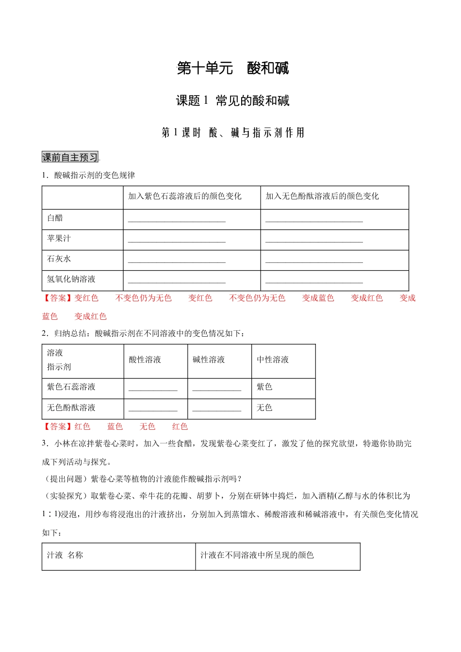 九年级化学下册-10.1.1 酸、碱与指示剂作用（人教版）（解析版）.docx_第1页