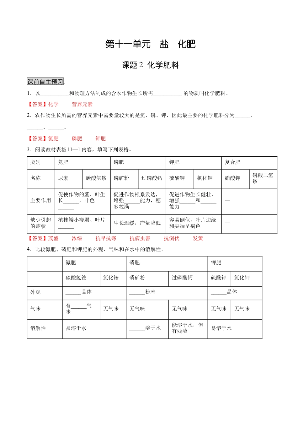 九年级化学下册-11.2 化学肥料（人教版）（解析版）.docx_第1页