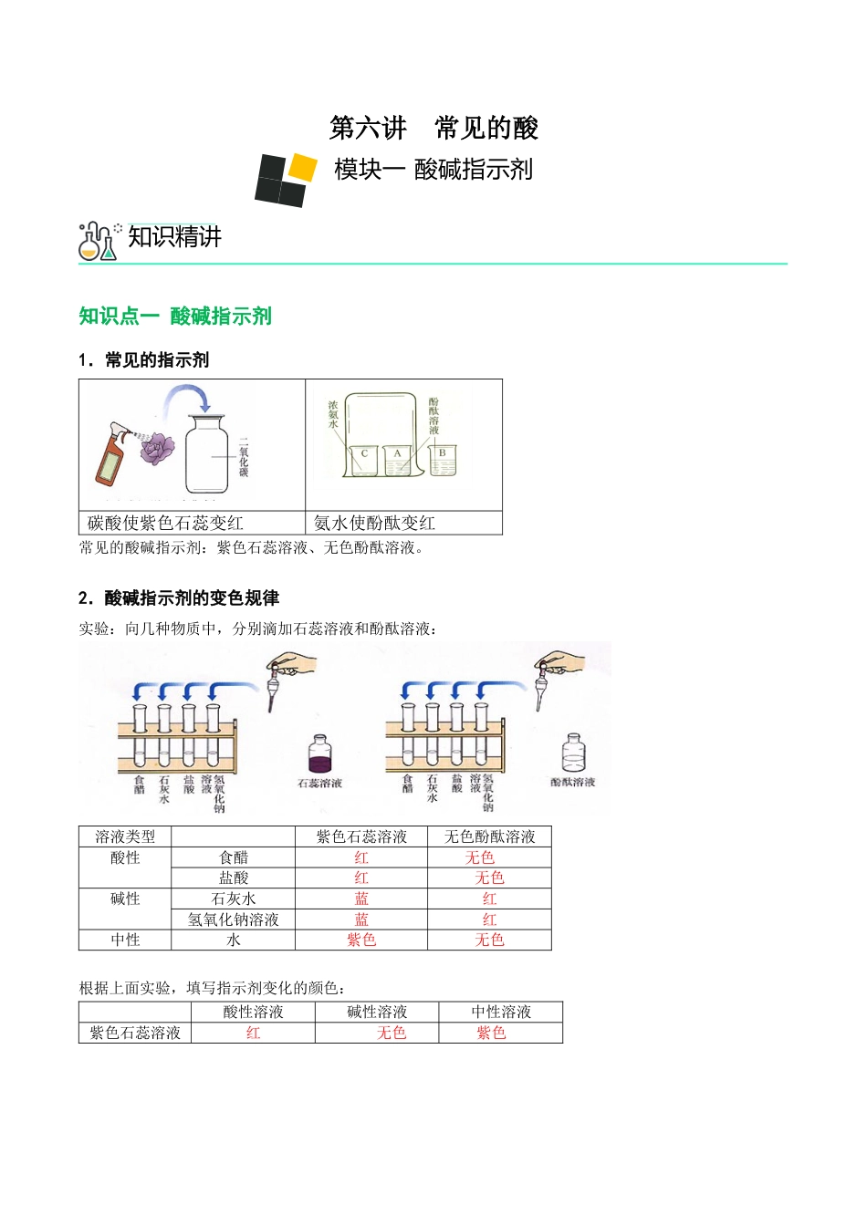 九年级化学下册-第6讲 常见的酸 （解析版）.docx_第1页