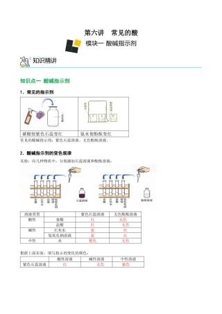 九年级化学下册-第6讲 常见的酸 （解析版）.docx