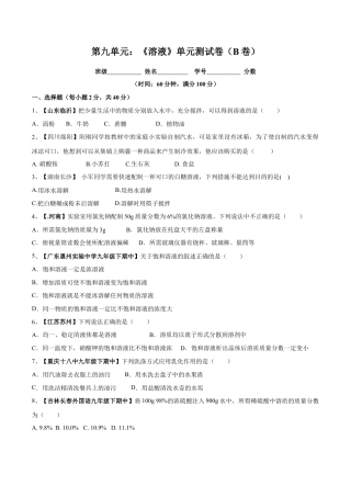 九年级化学下册-第九单元 溶液单元测试卷（B卷提升篇）（原卷版）.docx