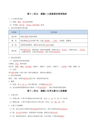 九年级化学下册-第十二单元 化学与生活（人教版）（记忆版）.docx