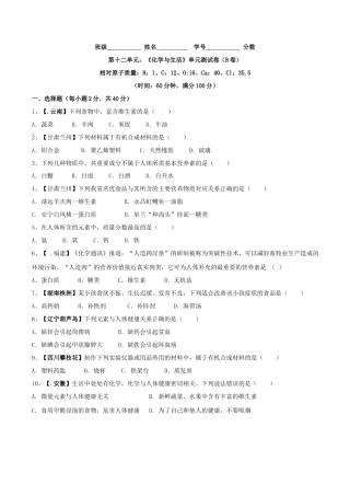 九年级化学下册-第十二单元 化学与生活单元测试卷（B卷提升篇）（原卷版）.docx