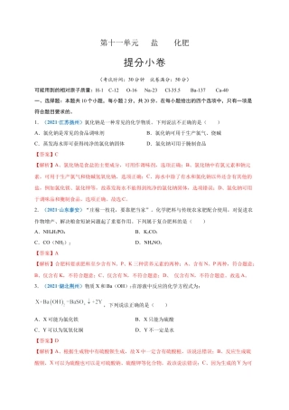 九年级化学下册-第十一单元   盐    化肥（提分小卷）（人教版）（解析版）.docx