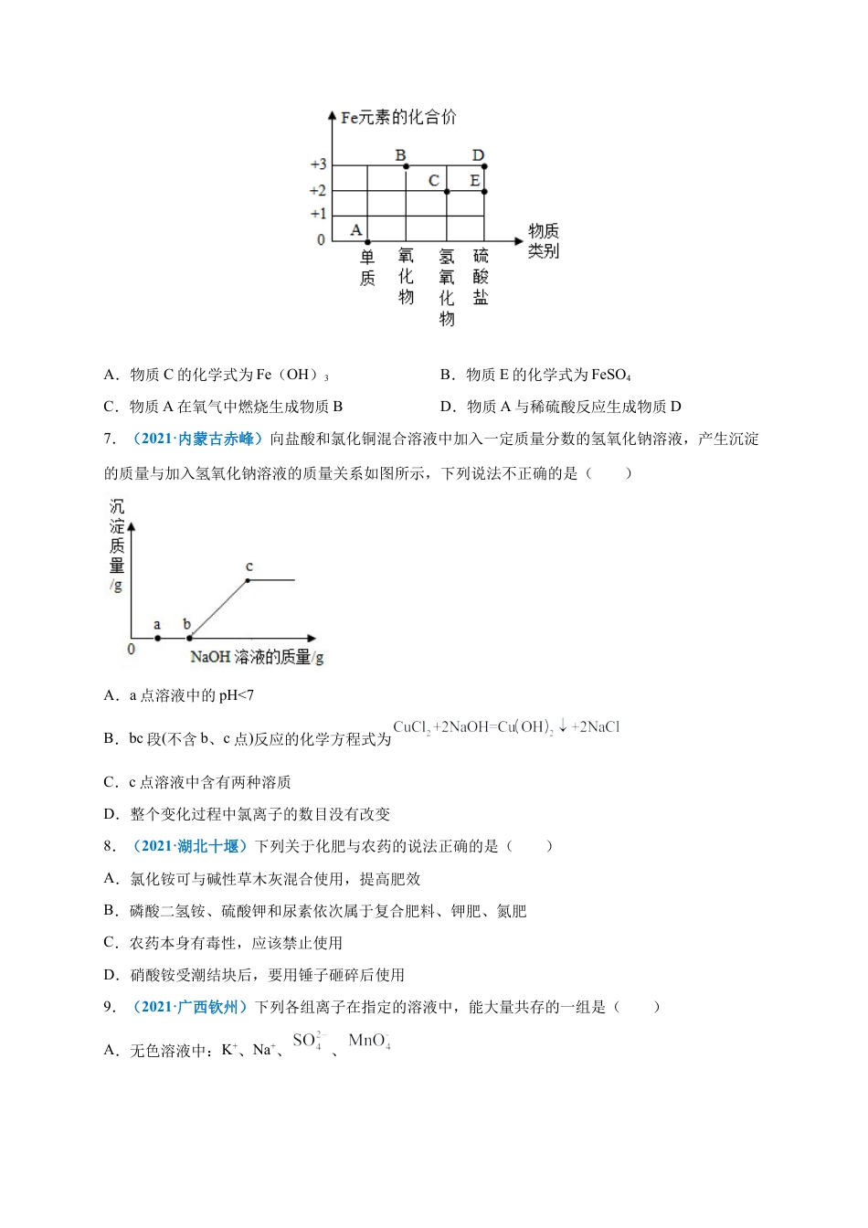 九年级化学下册-第十一单元   盐    化肥（提分小卷）（人教版）（原卷版）.docx_第2页