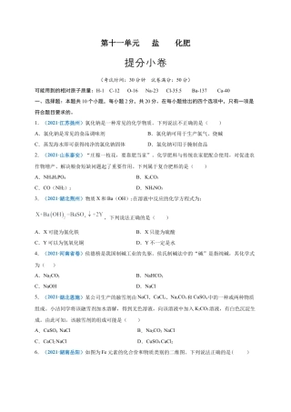 九年级化学下册-第十一单元   盐    化肥（提分小卷）（人教版）（原卷版）.docx