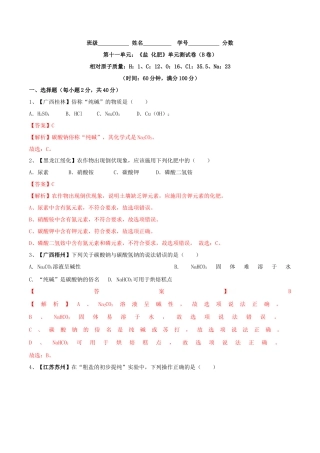 九年级化学下册-第十一单元 盐 化肥单元测试卷（B卷提升篇）（解析版）.docx