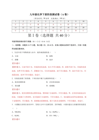 九年级化学下册-阶段测试卷（A卷）（人教版）（解析版）.docx