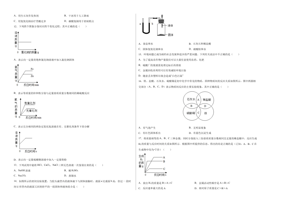 九年级化学下册-阶段测试卷（A卷）（人教版）（考试版）.docx_第2页