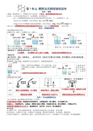 九年级上册化学-第七单元  燃料及其利用-九年级化学上册单元复习知识清单.docx