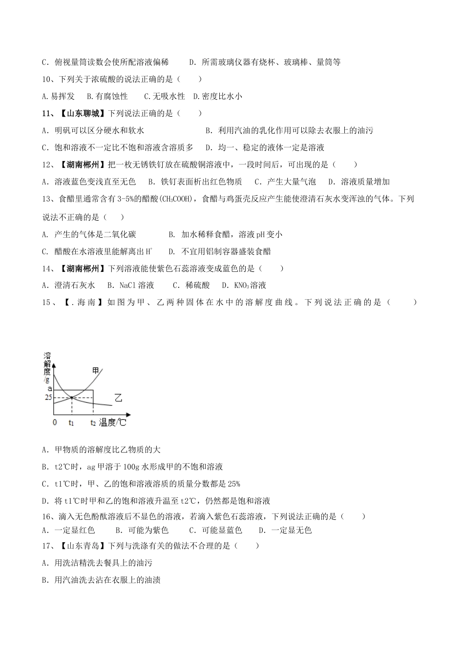 人教版化学九年级下期中模拟卷（二）（原卷版）.docx_第2页
