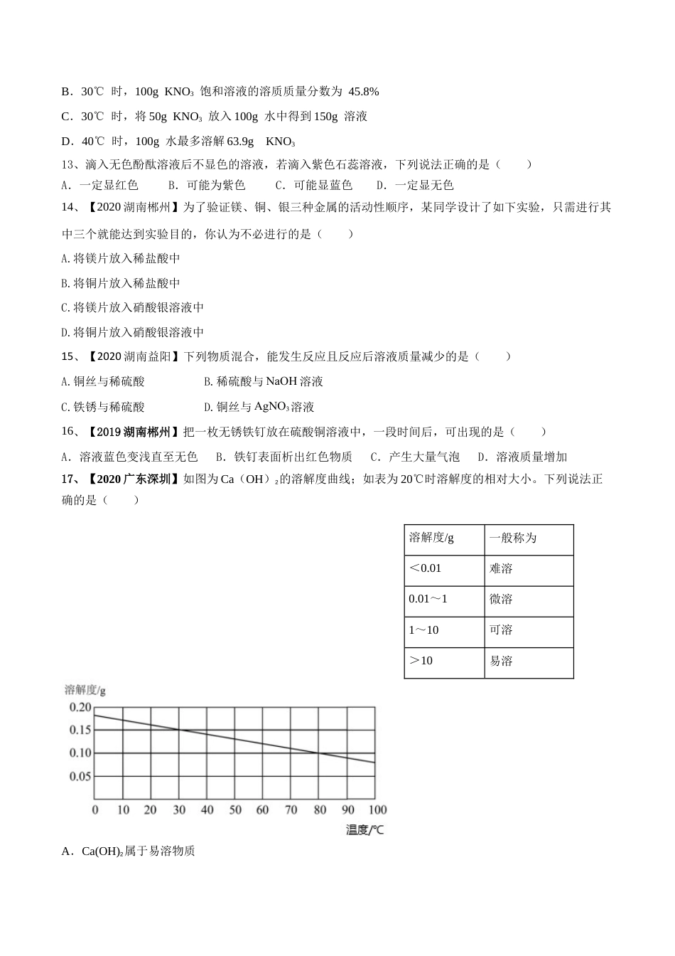 人教版化学九年级下期中模拟卷（二）(原卷版)-九年级化学下册同步单元AB卷（人教版）.docx_第3页