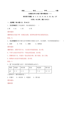 人教版化学九年级下期中模拟卷（一）（解析版）.docx