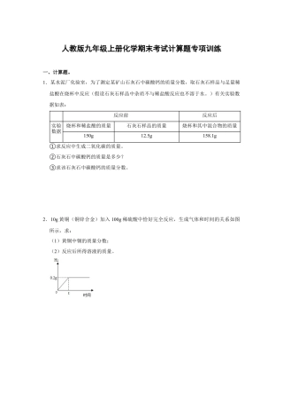 人教版九年级上册化学期末考试计算题专项训练（原题卷）.docx