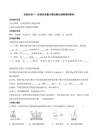 实验活动5 一定溶质质量分数的氯化钠溶液的配制-九年级化学下册同步分层作业（人教版）.docx