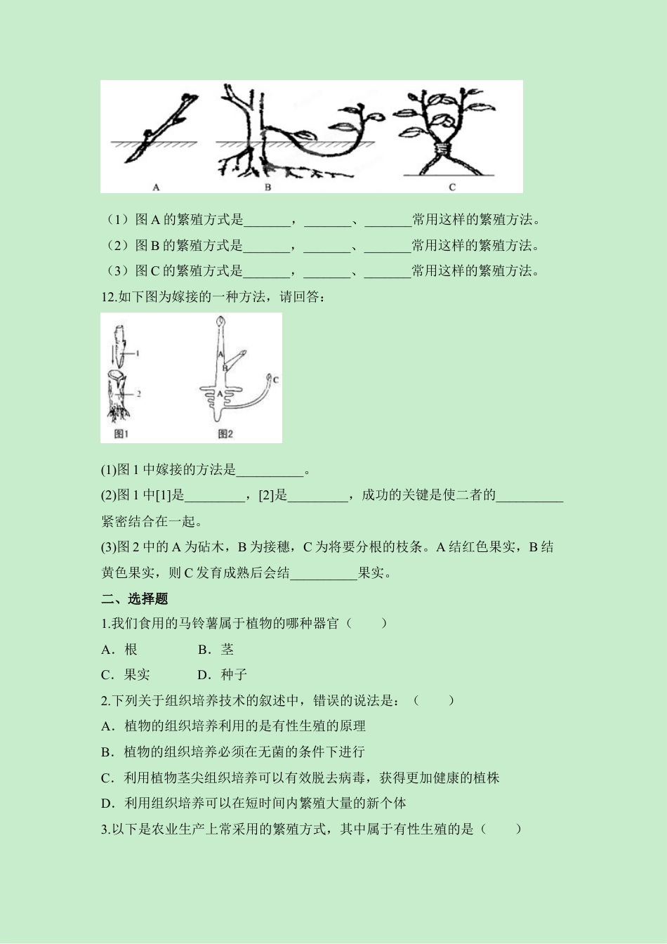 《植物的生殖》同步练习-人教生物八年级下.docx_第2页