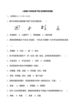 人教版八年级生物下册名校期中检测题（学生版）.docx