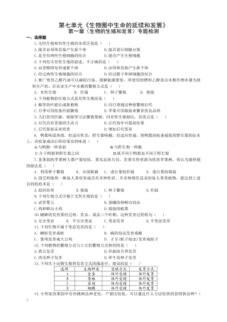 人教版八年级下册第七单元第1章生物的生殖和发育测试题（含答案）.docx