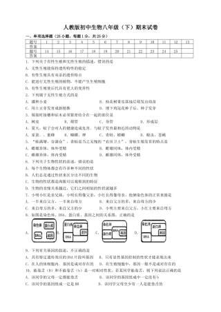 人教版初中生物八年级下册期末测试题（一含答案）.docx