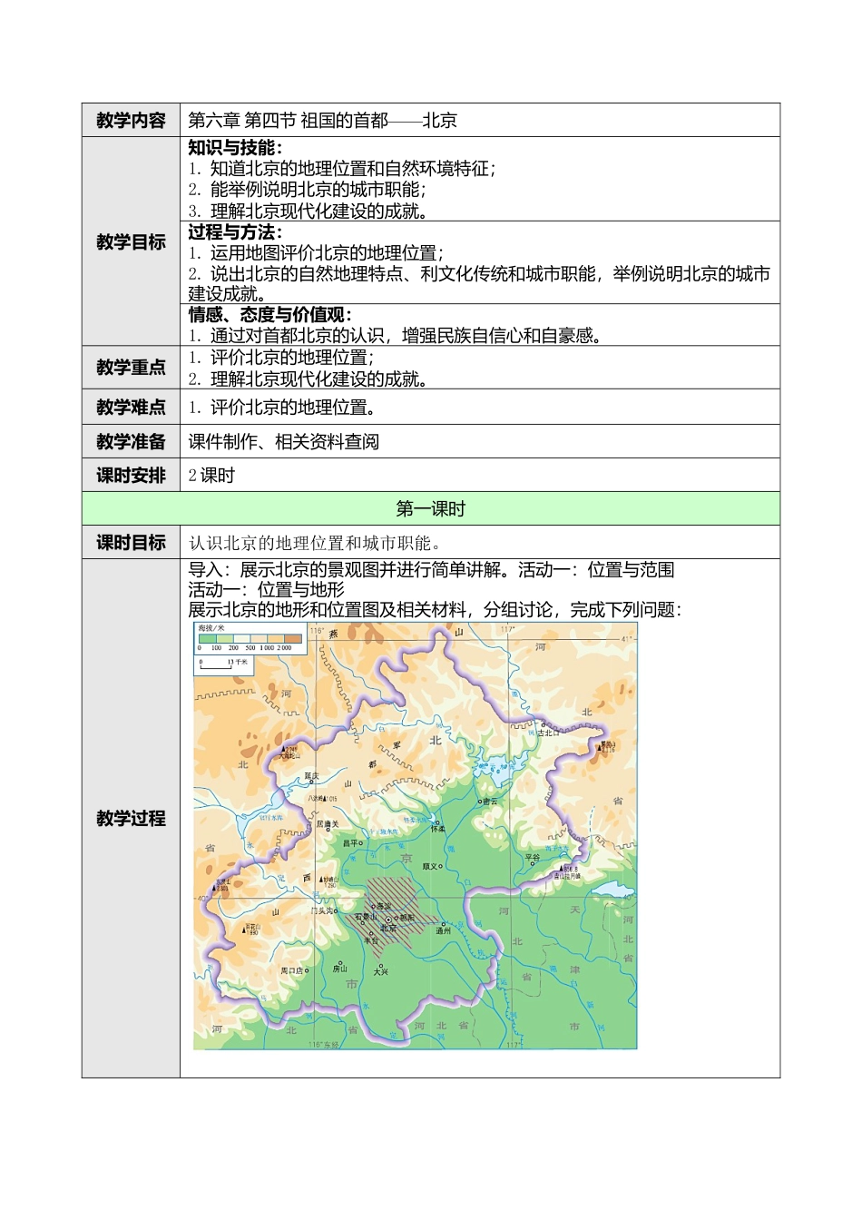 人教版八年级下册第六章第四节祖国的首都——北京教案.docx_第1页
