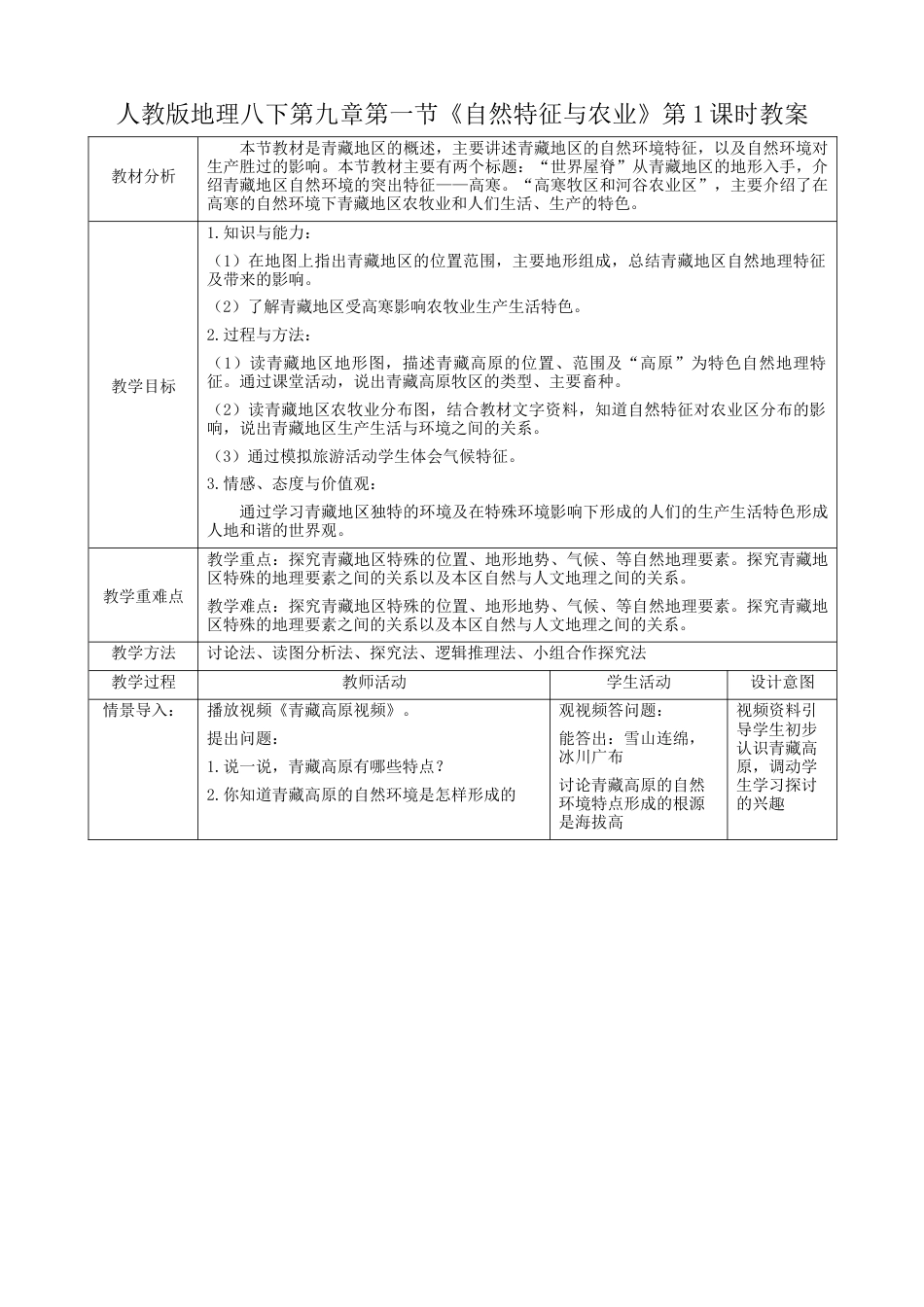 人教版地理八年级下册-9.1.1《自然特征与农业》）.docx_第1页