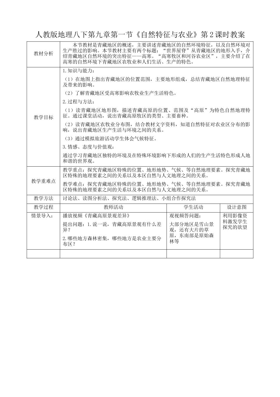 人教版地理八年级下册-9.1.2《自然特征与农业》.docx_第1页