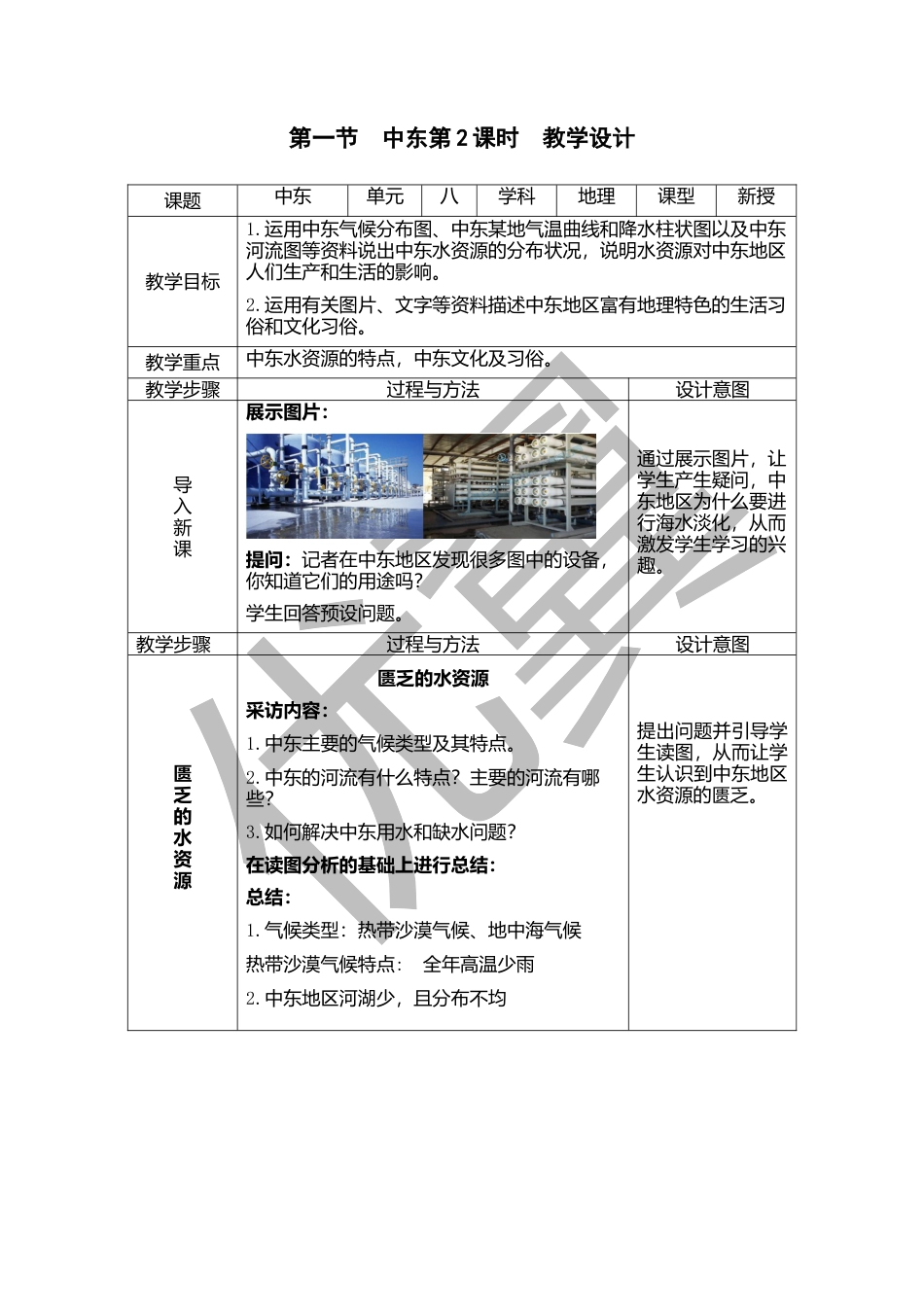 人教版七下地理8.1中东第2课时   教学设计.docx_第1页