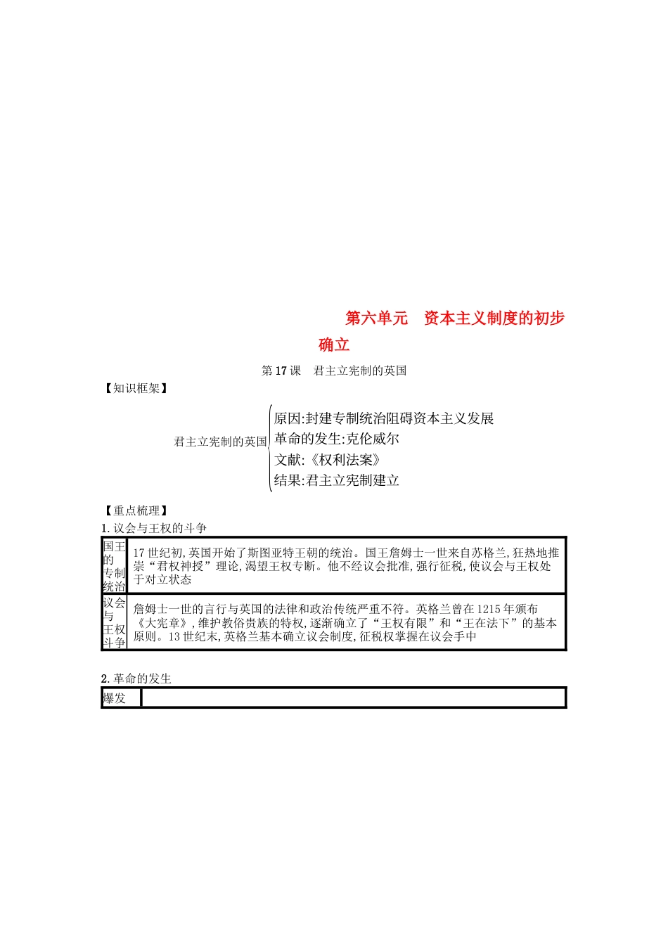 九年级历史上册第17课君主立宪制的英国（速记宝典）知识点总结新人教版.docx_第1页