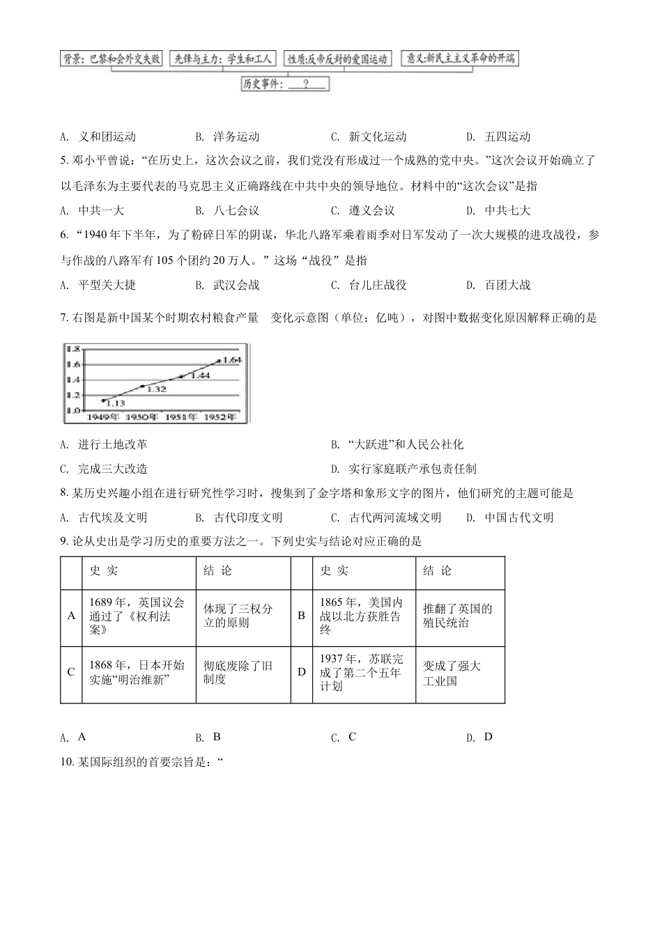 精品解析：2022年湖北省随州市中考历史真题（原卷版）.docx_第2页
