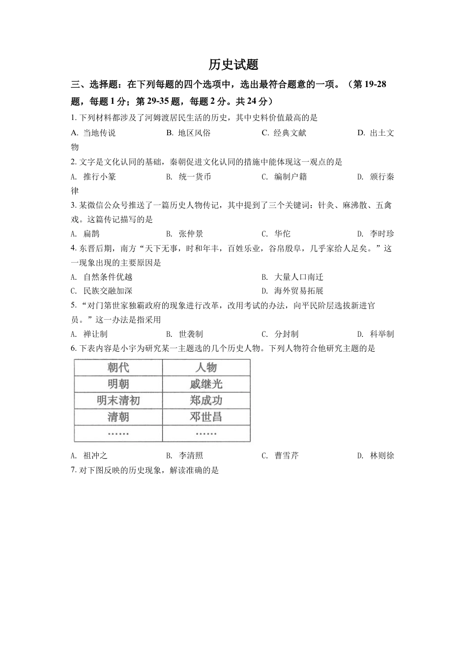 精品解析：2022年江苏省连云港市中考历史试题（原卷版）.docx_第1页