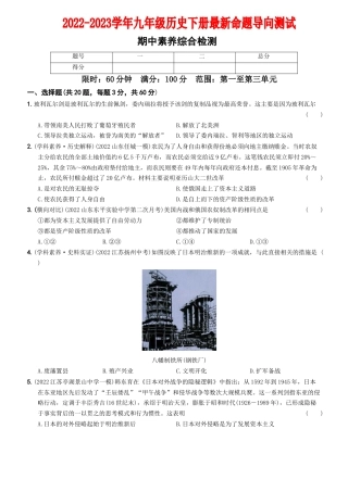 九年级历史下册试卷-期中素养综合检测.docx