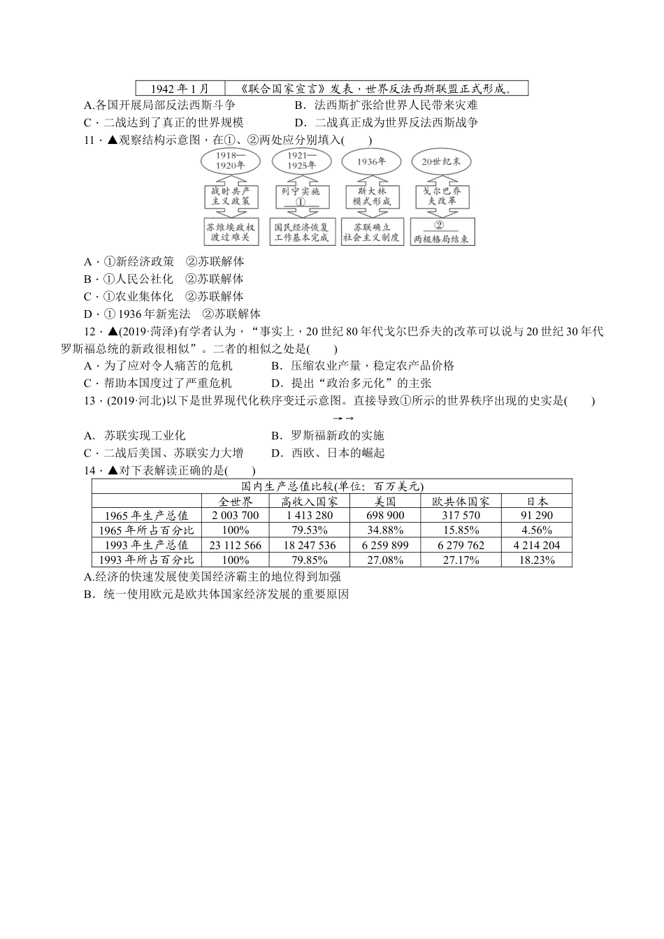 人教版九年级历史下册期末综合检测题（含详细解答）.docx_第3页