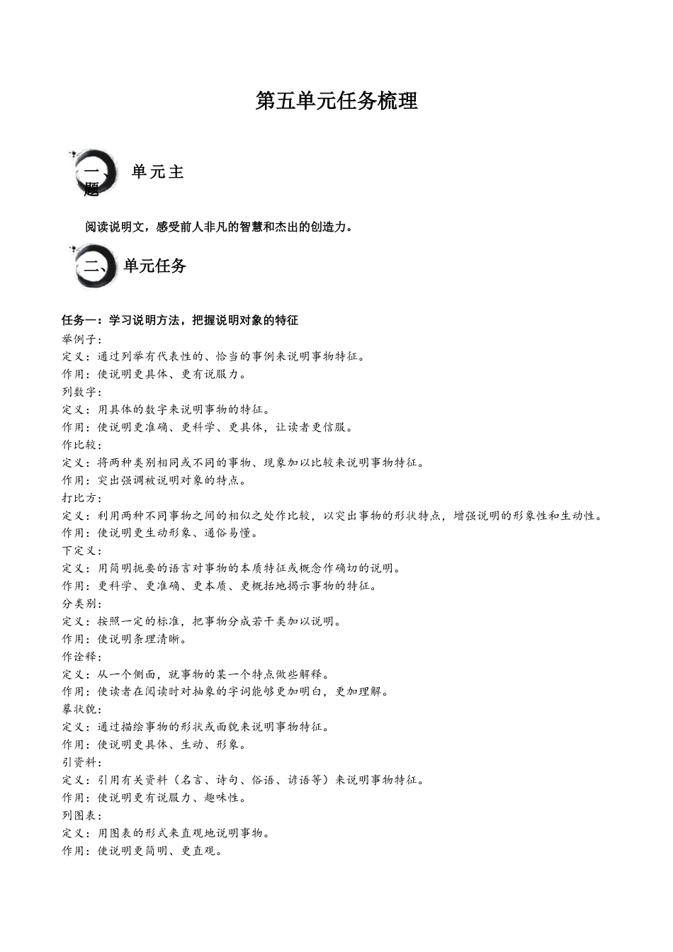 八年级上册语文第五单元+任务知识梳理.docx_第1页