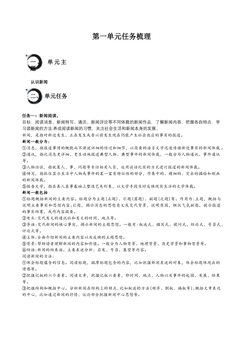 八年级上册语文第一单元+任务知识梳理.docx_第1页