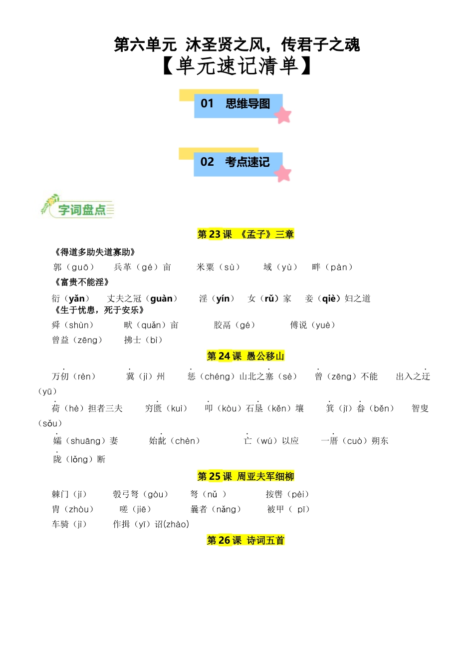 第六单元速记清单-八年级语文上册（统编版）.docx_第1页