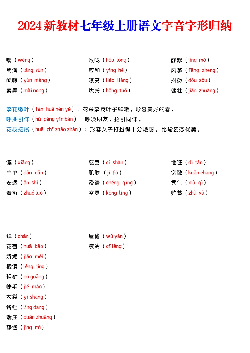 新教材七年级上册语文字音字形归纳.docx_第1页