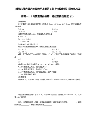 新版北师大版八年级数学上册第1章《勾股定理》同步练习及答案—1.3勾股定理应用：蚂蚁怎样走最近2.docx