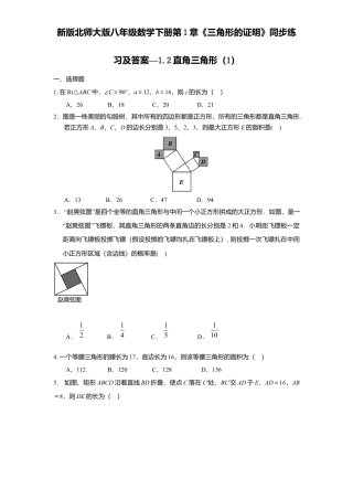 新版北师大版八年级数学下册第1章《三角形证明》同步练习及答案—1.2直角三角形1.docx