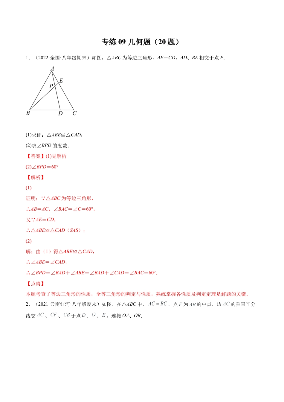 专练09 几何题（20题）八年级数学下学期期末考点必杀200题（北师版）（解析版）.docx_第1页