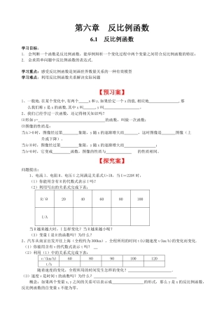 北师大版初中数学九上同步学案-6.1 反比例函数.docx