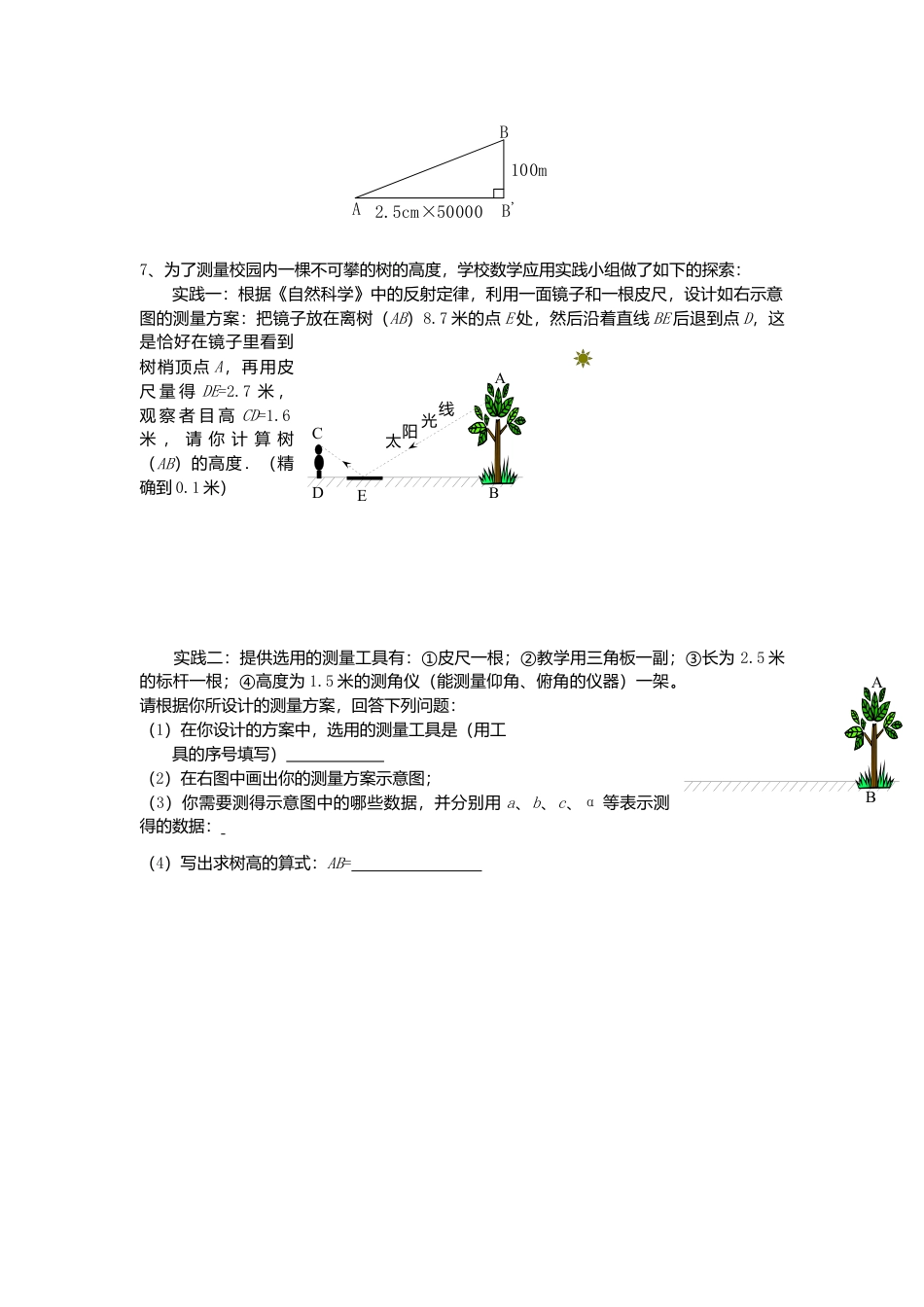 北师大版九年级下同步学案-1.6 利用三角函数测高.docx_第3页
